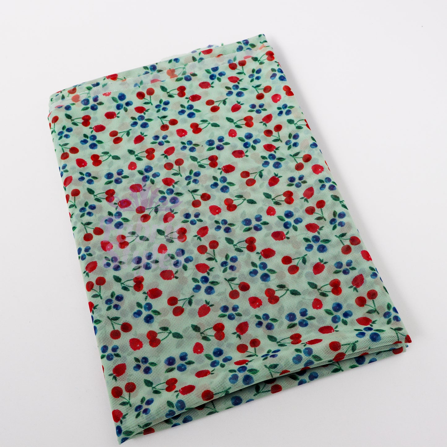 Mint Cherries Power Mesh Fabric