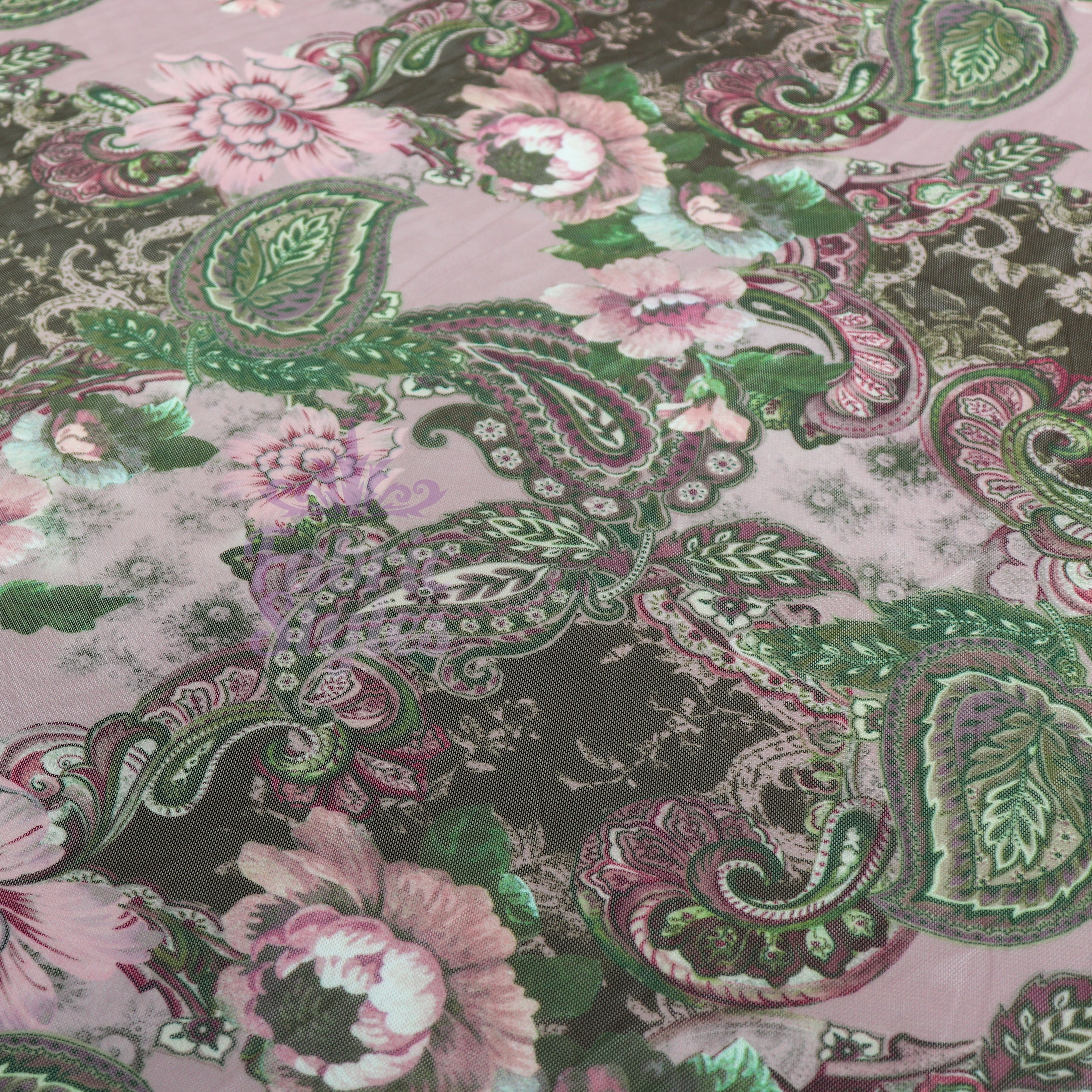 Paisley Rose Floral Power Mesh Fabric
