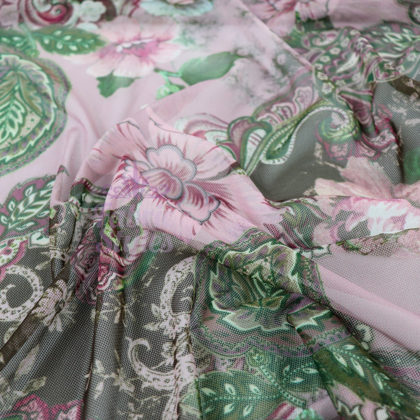 Paisley Rose Floral Power Mesh Fabric