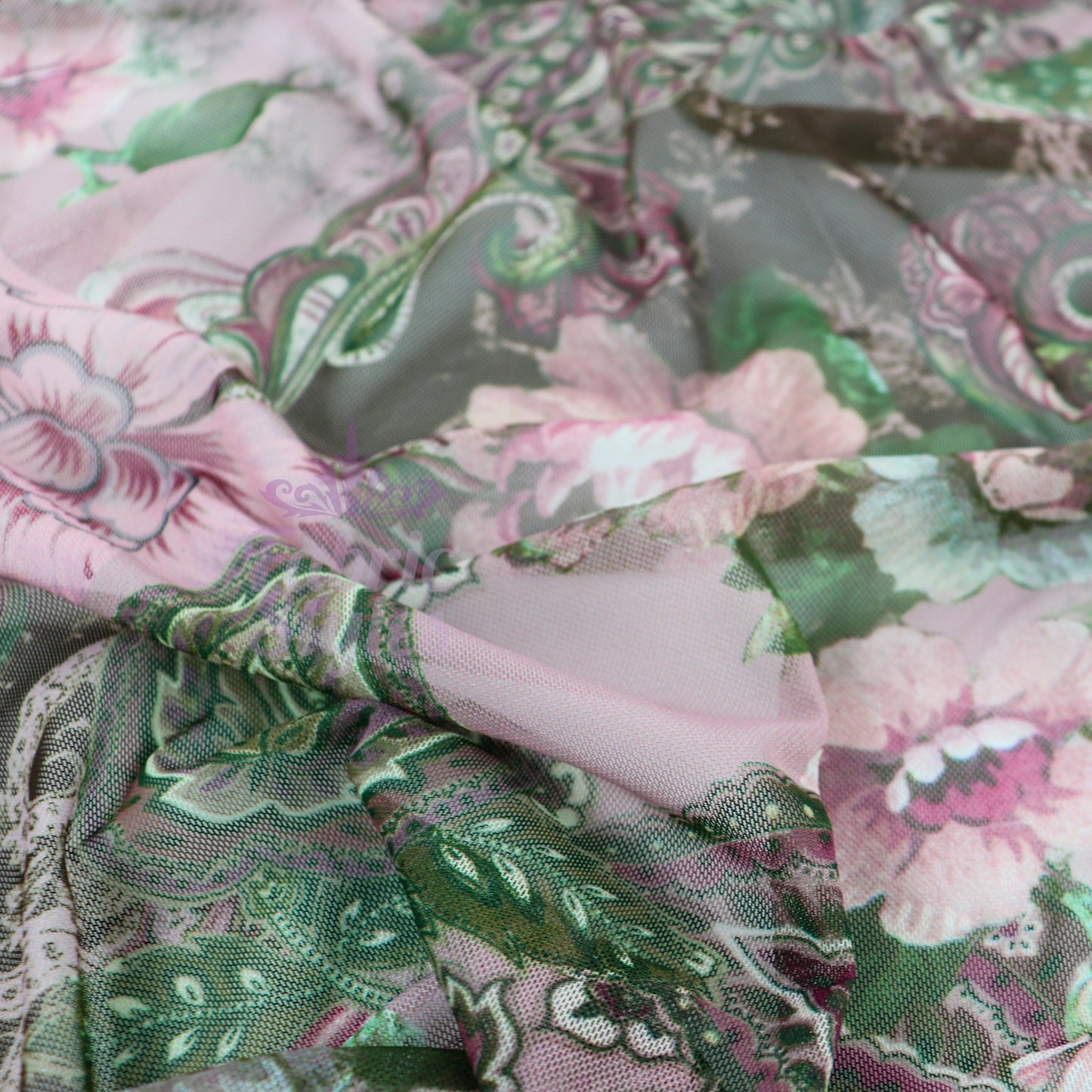 Paisley Rose Floral Power Mesh Fabric