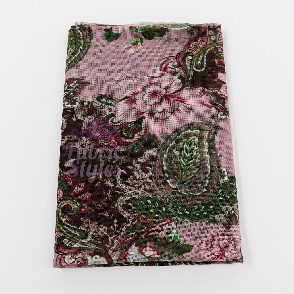 Paisley Rose Floral Power Mesh Fabric