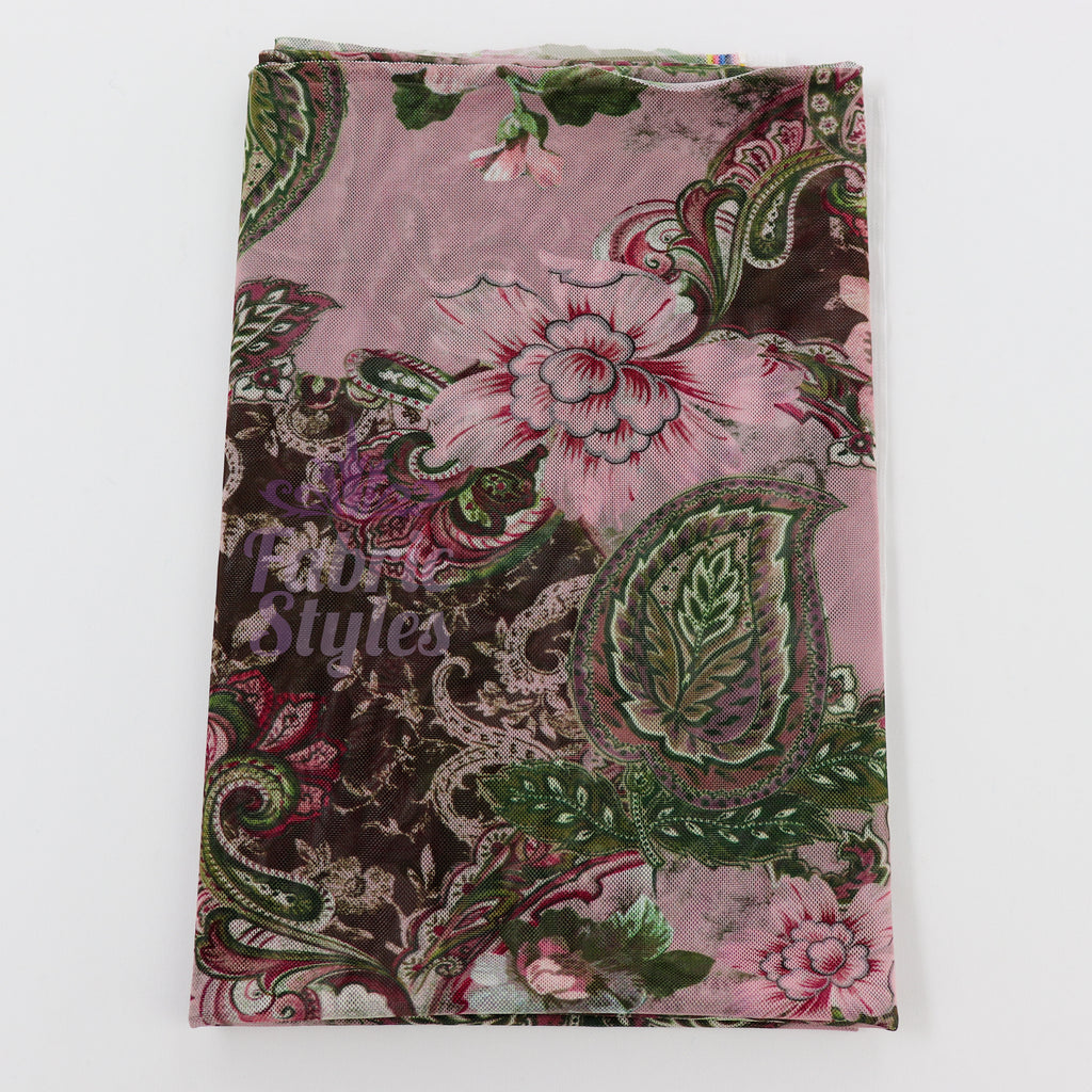 Paisley Rose Floral Power Mesh Fabric