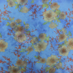 Blue Floral Power Mesh Fabric