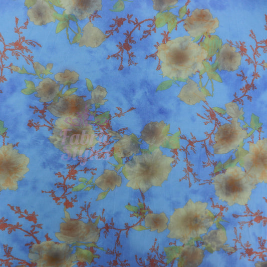 Blue Floral Power Mesh Fabric