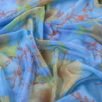 Blue Floral Power Mesh Fabric