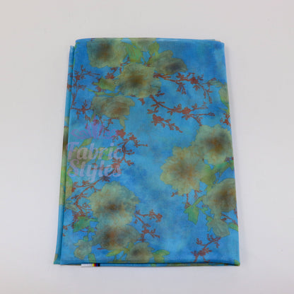 Blue Floral Power Mesh Fabric