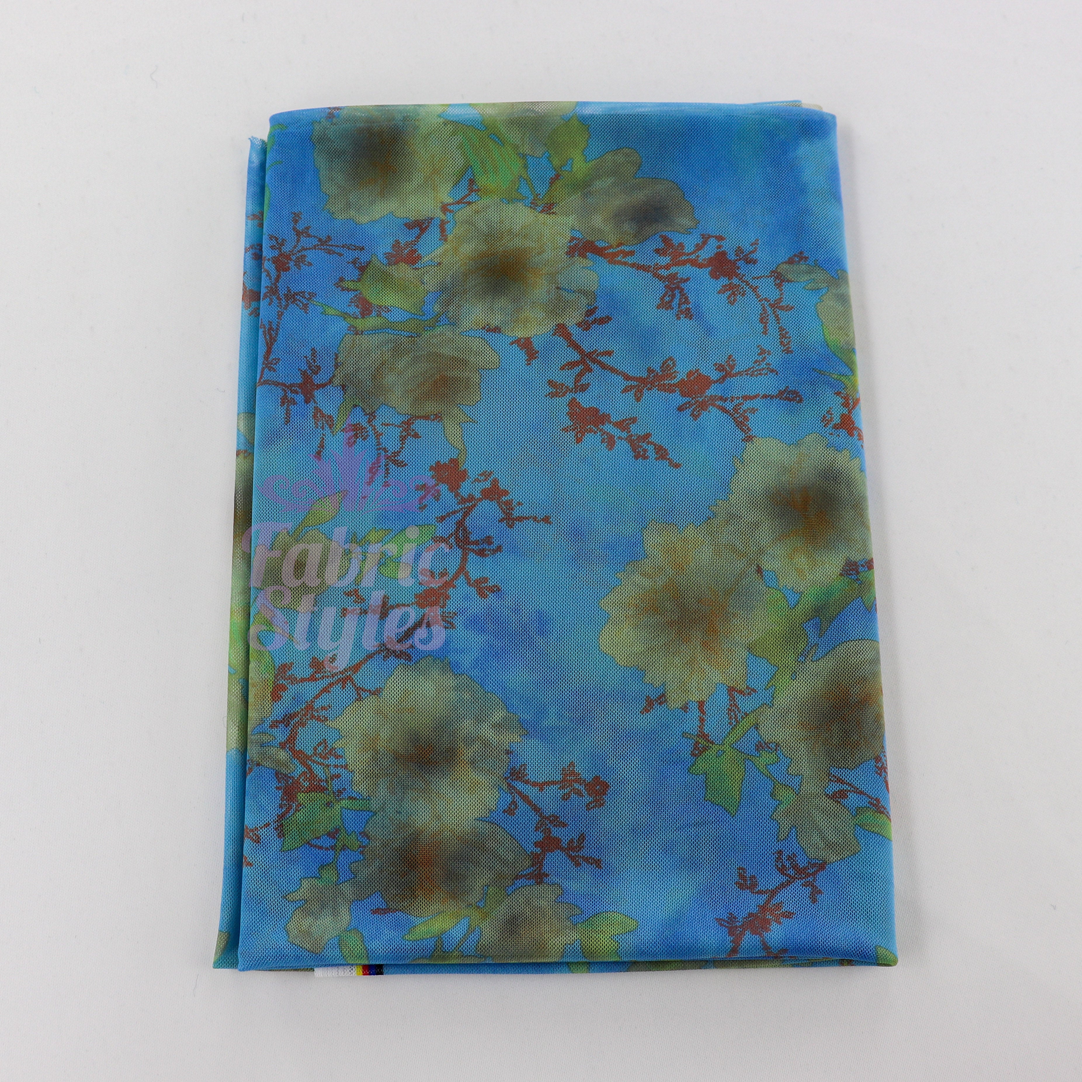 Blue Floral Power Mesh Fabric