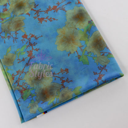 Blue Floral Power Mesh Fabric
