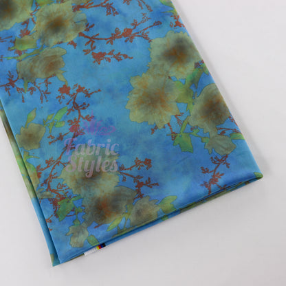 Blue Floral Power Mesh Fabric