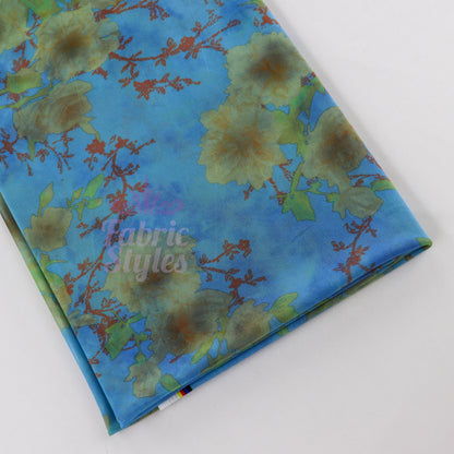 Blue Floral Power Mesh Fabric