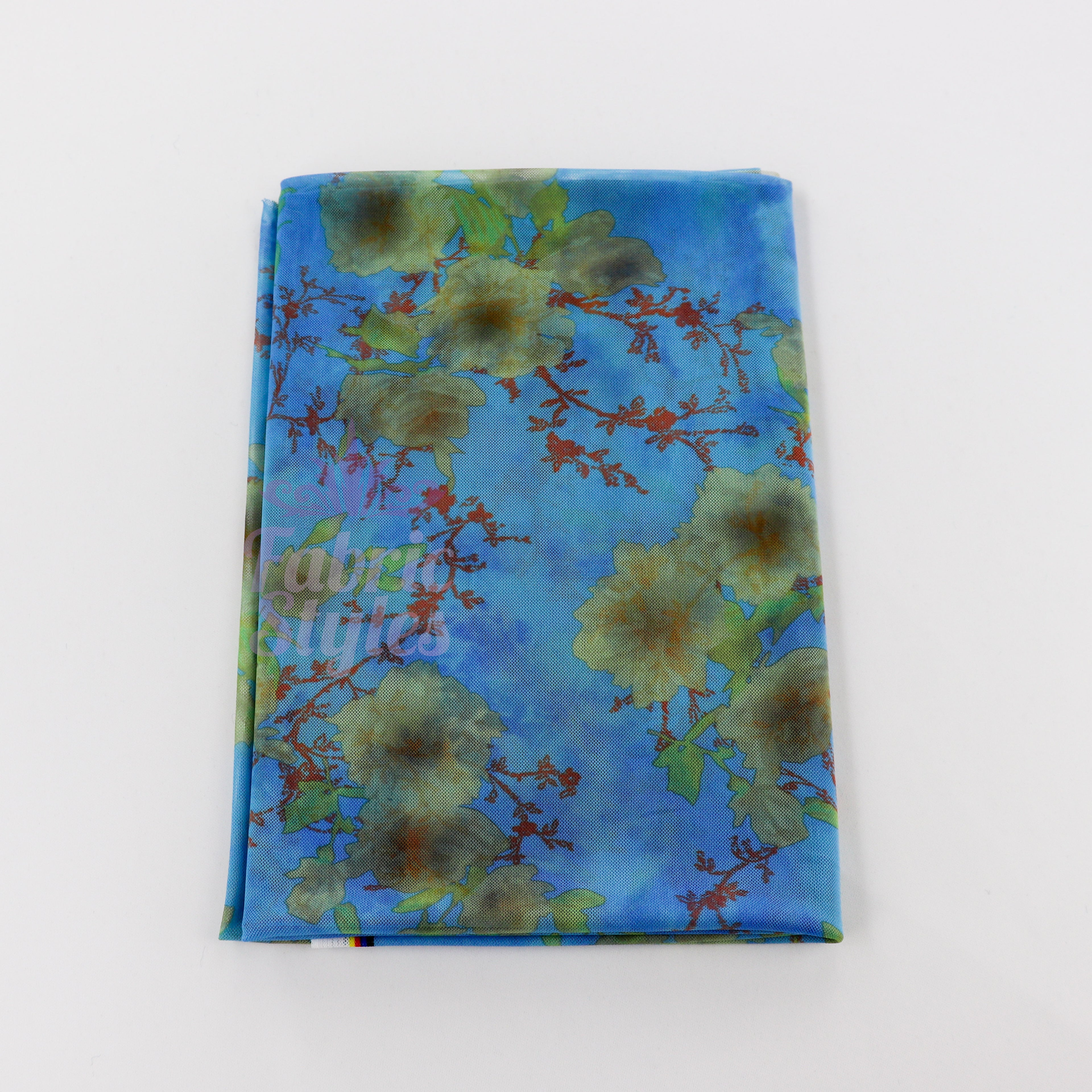 Blue Floral Power Mesh Fabric