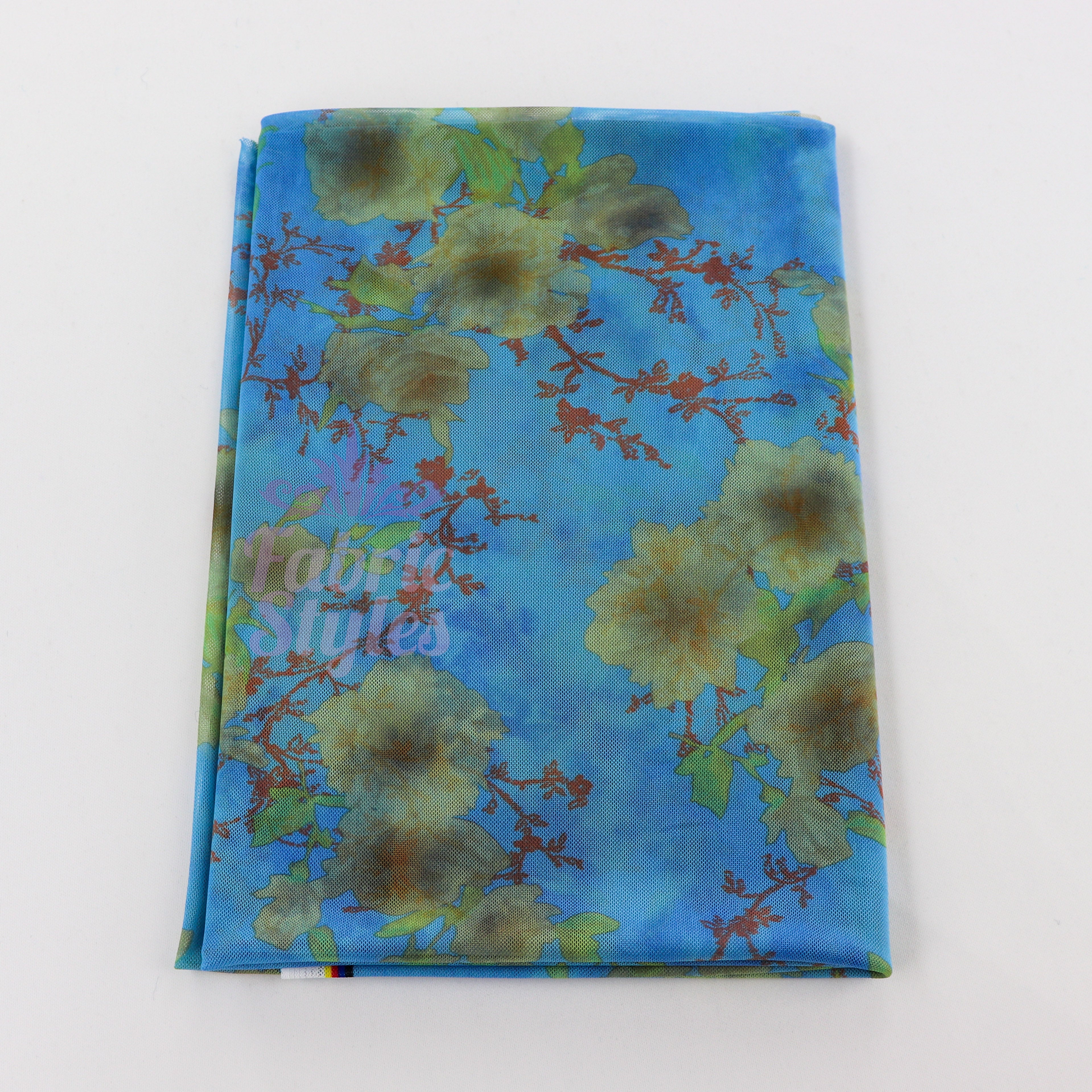 Blue Floral Power Mesh Fabric