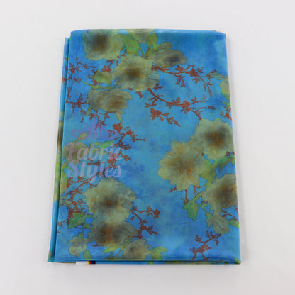 Blue Floral Power Mesh Fabric