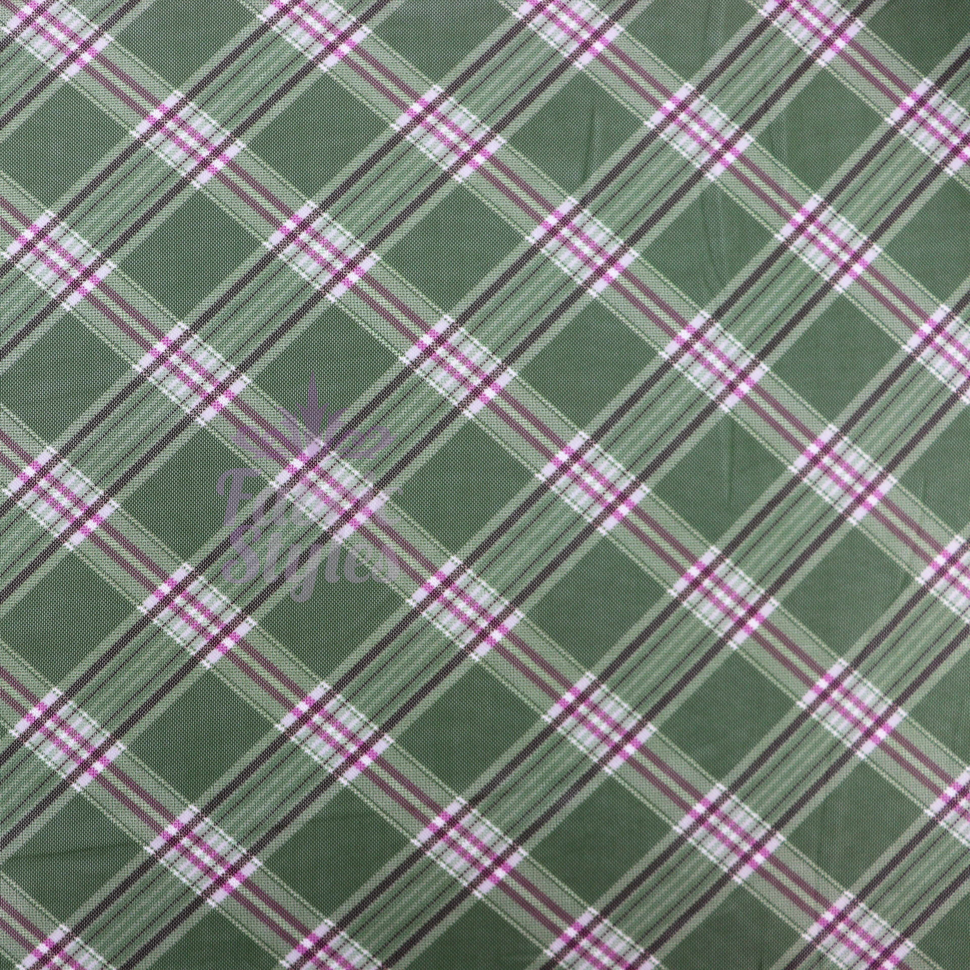 Green Tartan Pink Stripe Power Mesh Fabric