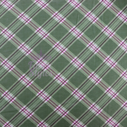 Green Tartan Pink Stripe Power Mesh Fabric