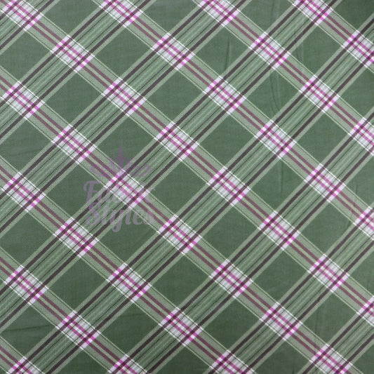 Green Tartan Pink Stripe Power Mesh Fabric