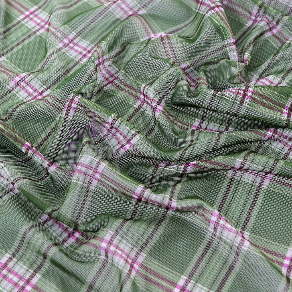 Green Tartan Pink Stripe Power Mesh Fabric