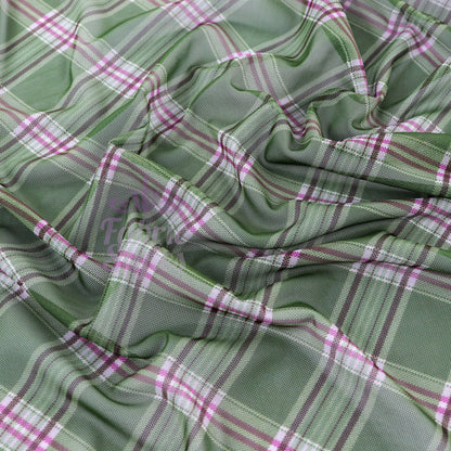 Green Tartan Pink Stripe Power Mesh Fabric