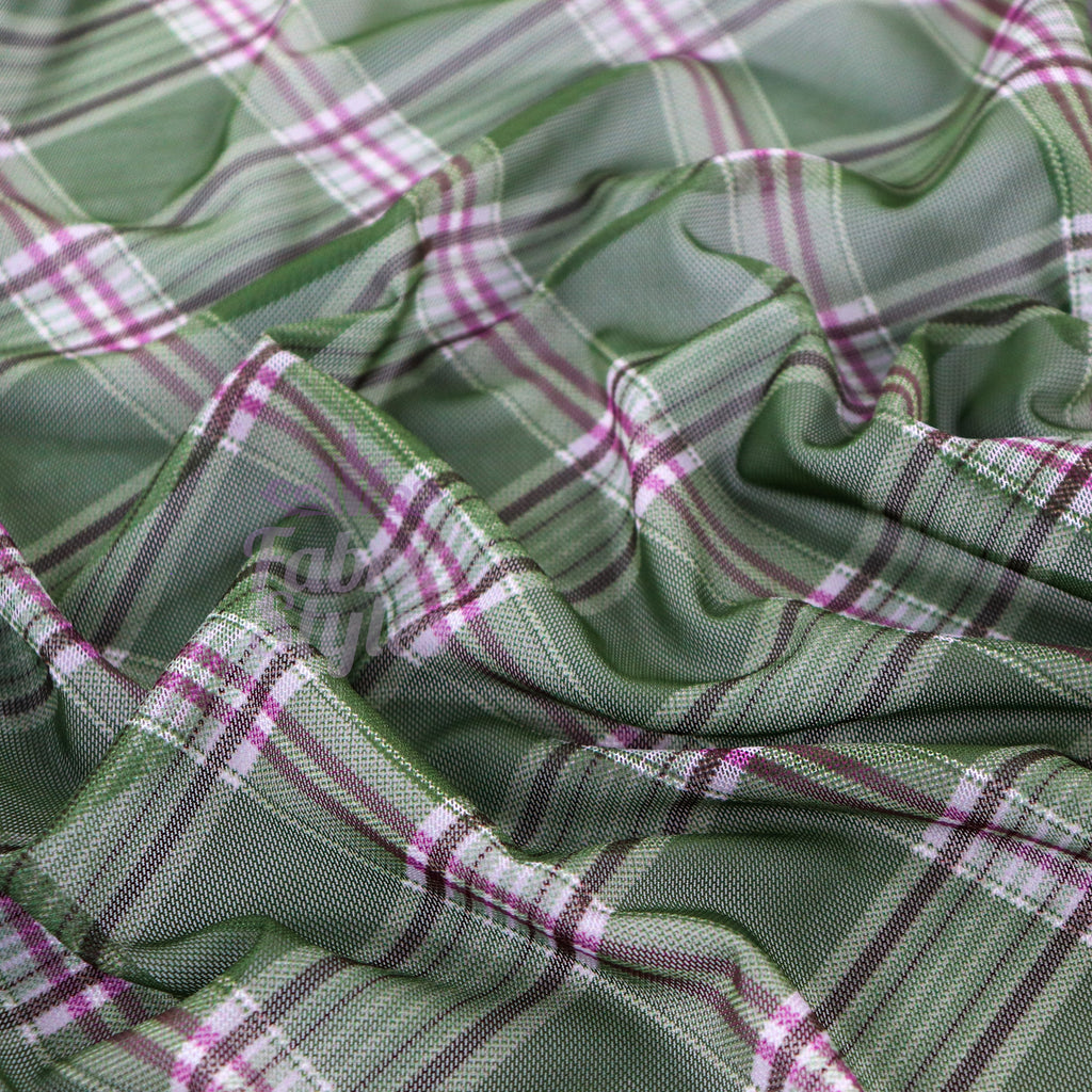Green Tartan Pink Stripe Power Mesh Fabric