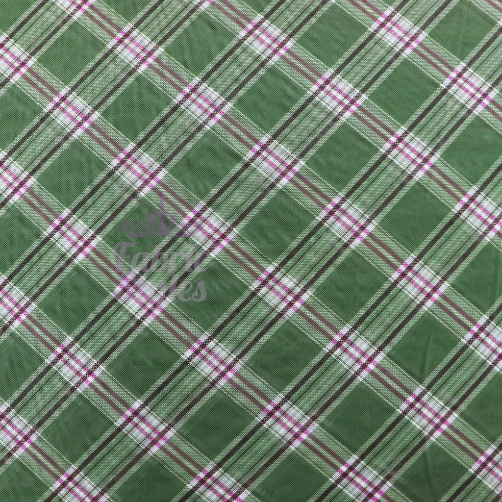 Green Tartan Pink Stripe Power Mesh Fabric