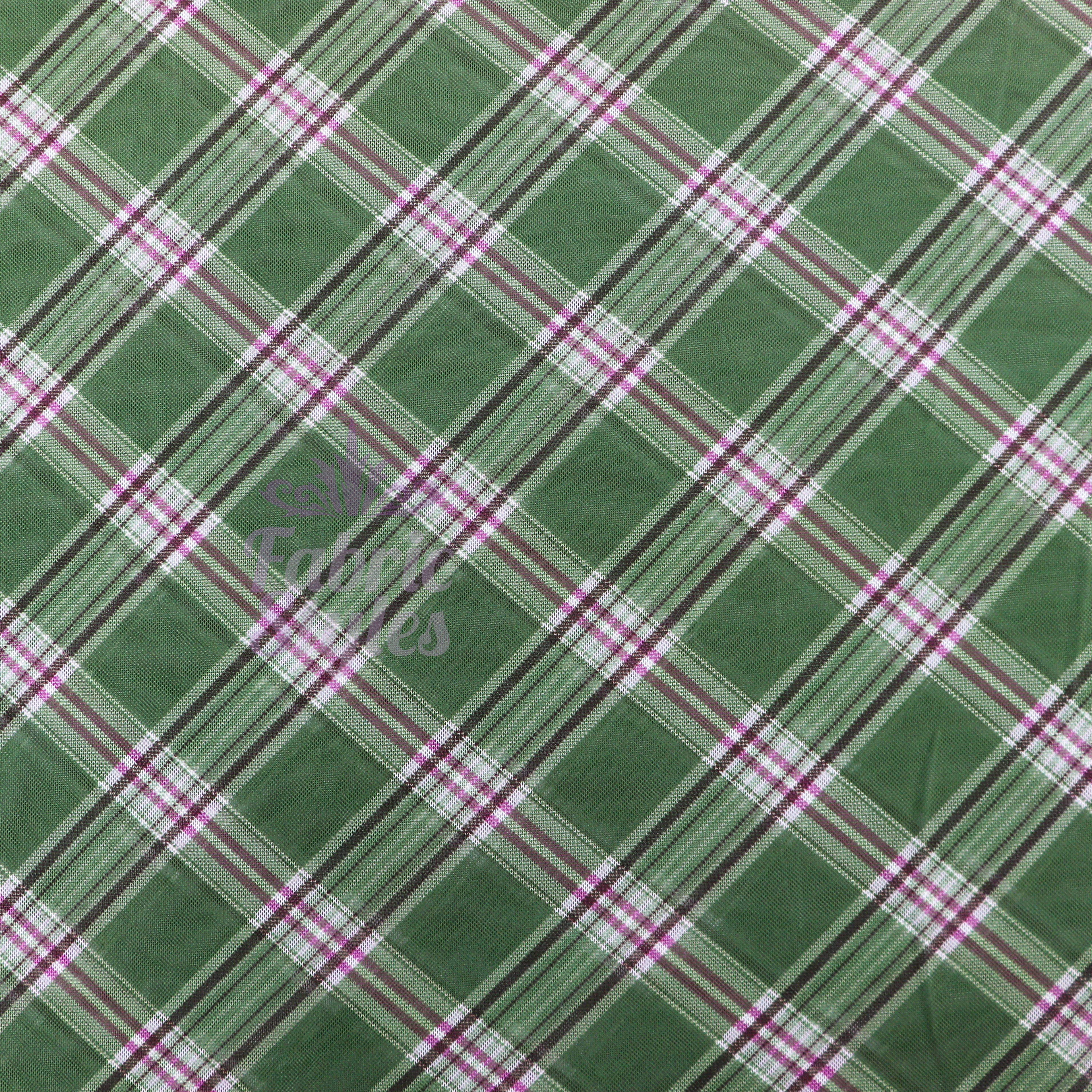 Green Tartan Pink Stripe Power Mesh Fabric
