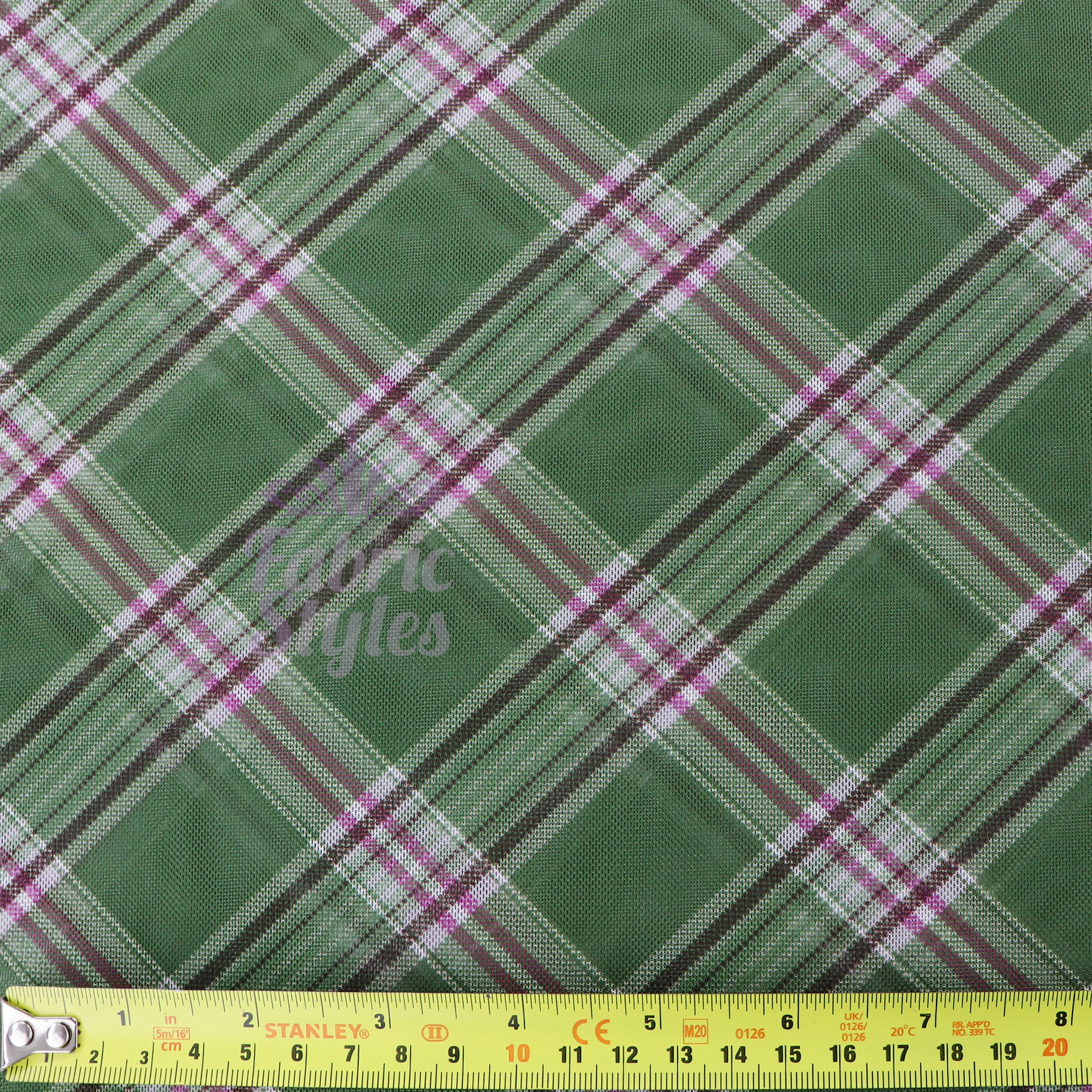 Green Tartan Pink Stripe Power Mesh Fabric
