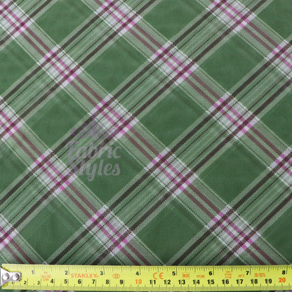 Green Tartan Pink Stripe Power Mesh Fabric