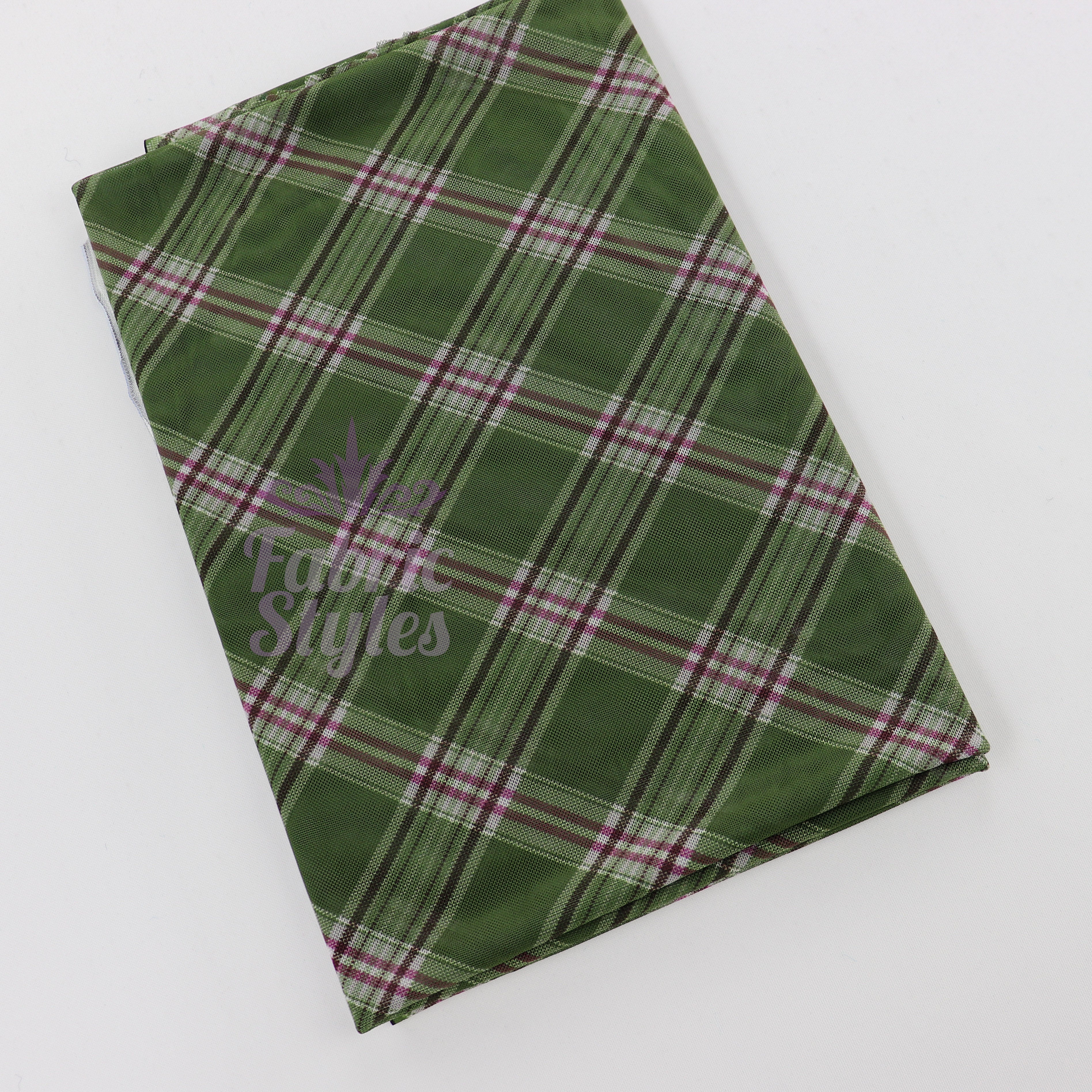 Green Tartan Pink Stripe Power Mesh Fabric