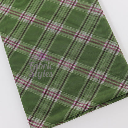 Green Tartan Pink Stripe Power Mesh Fabric