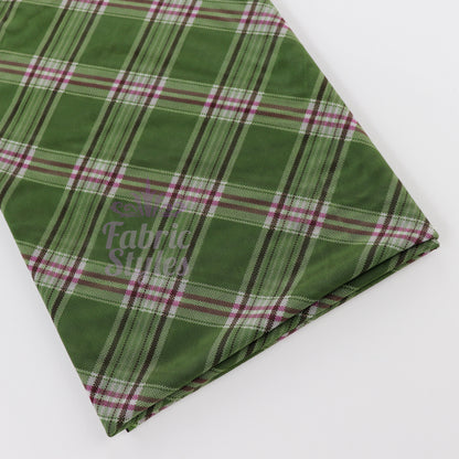 Green Tartan Pink Stripe Power Mesh Fabric