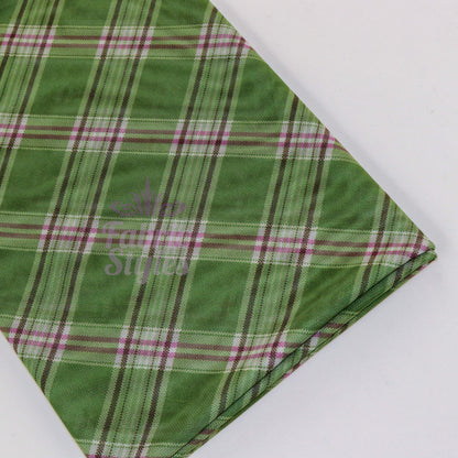 Green Tartan Pink Stripe Power Mesh Fabric