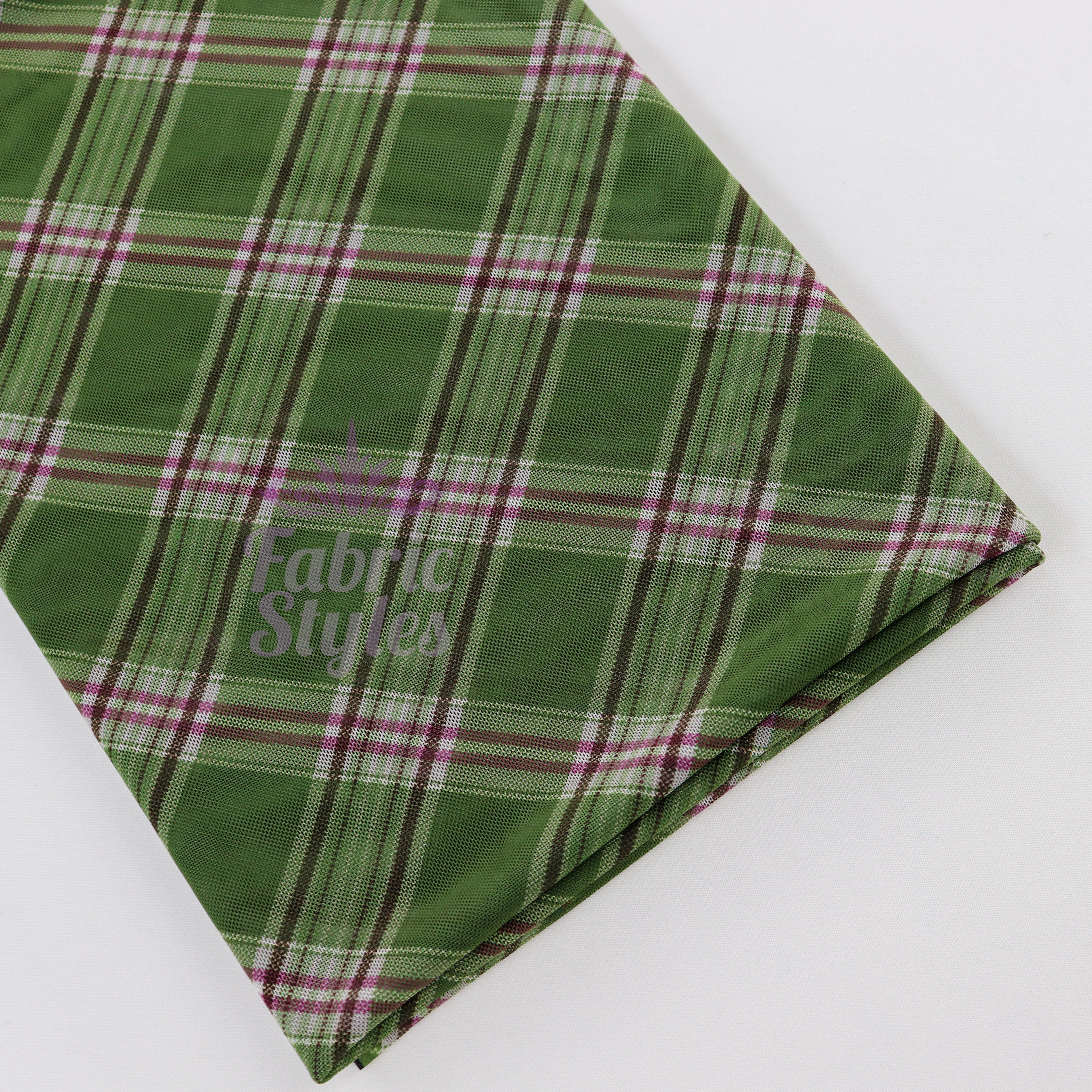 Green Tartan Pink Stripe Power Mesh Fabric