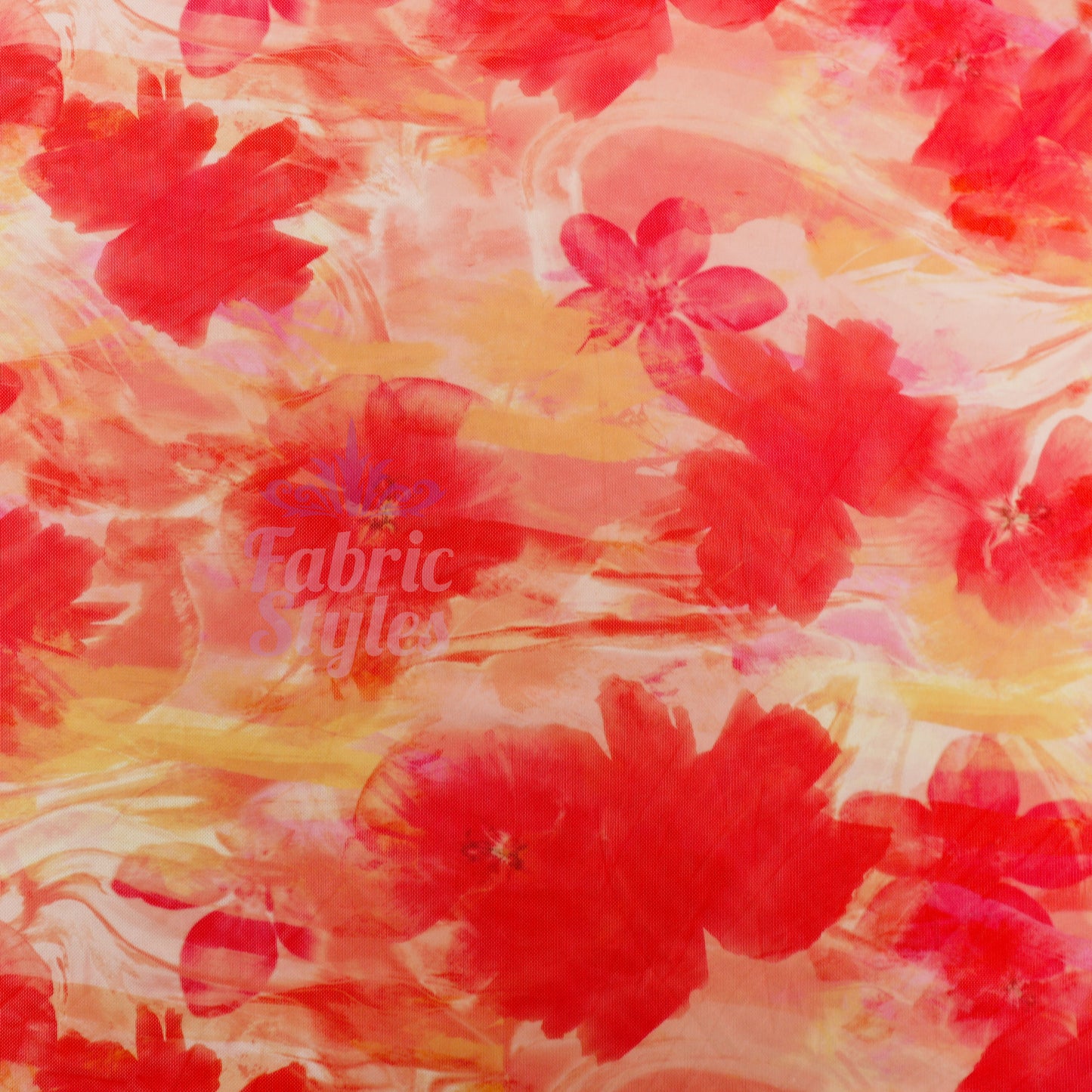 Orange Floral Power Mesh Fabric