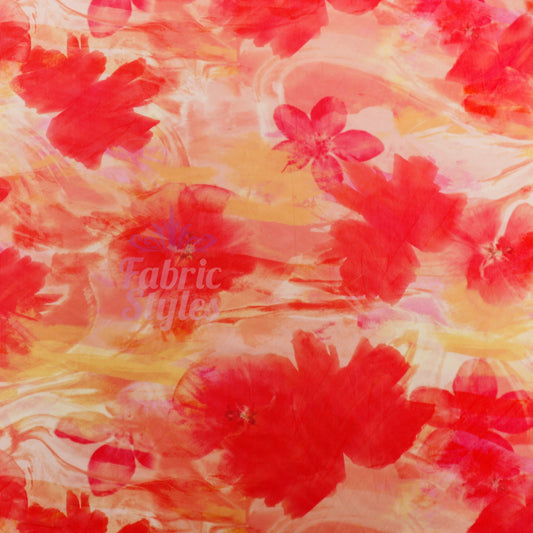 Orange Floral Power Mesh Fabric