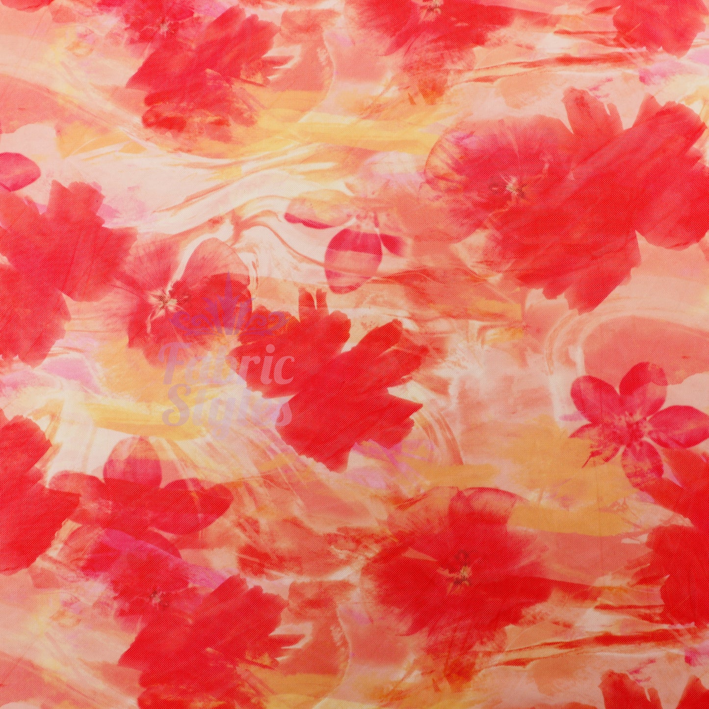 Orange Floral Power Mesh Fabric