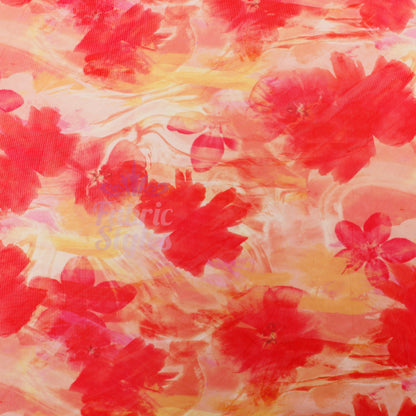 Orange Floral Power Mesh Fabric