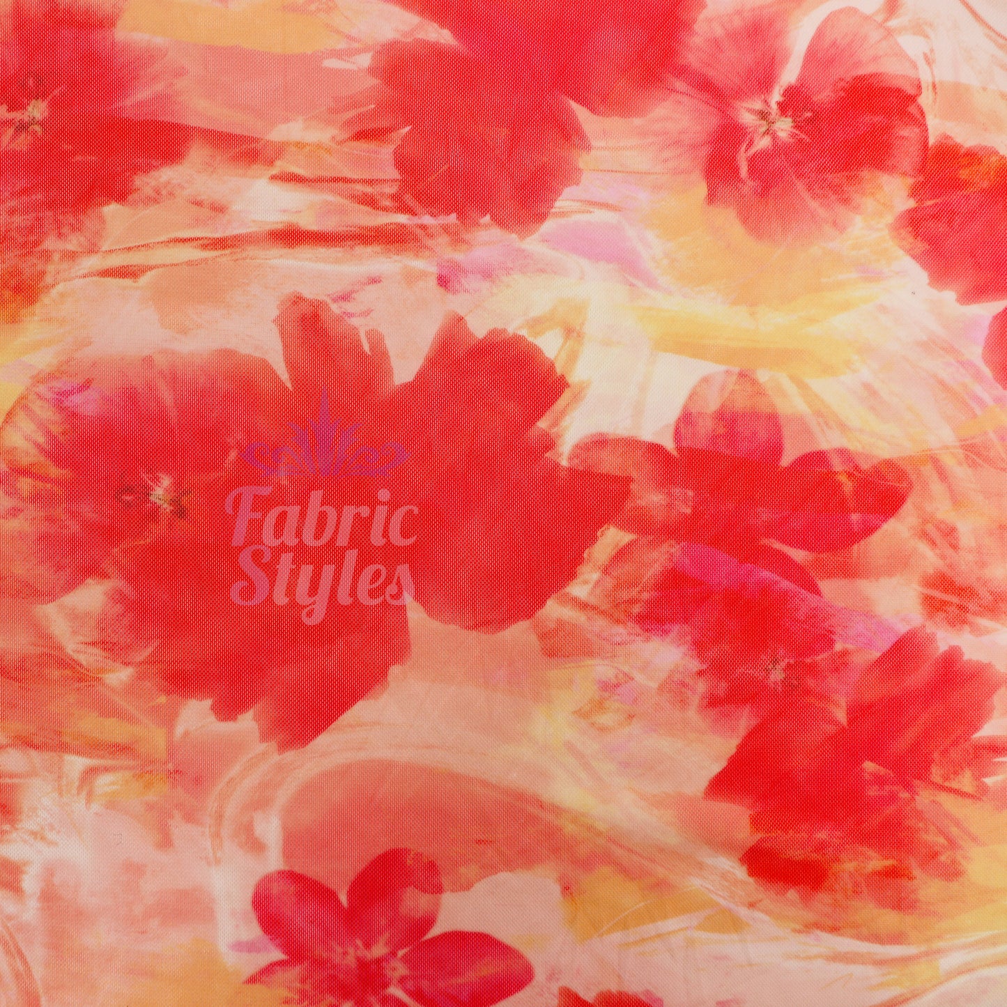 Orange Floral Power Mesh Fabric