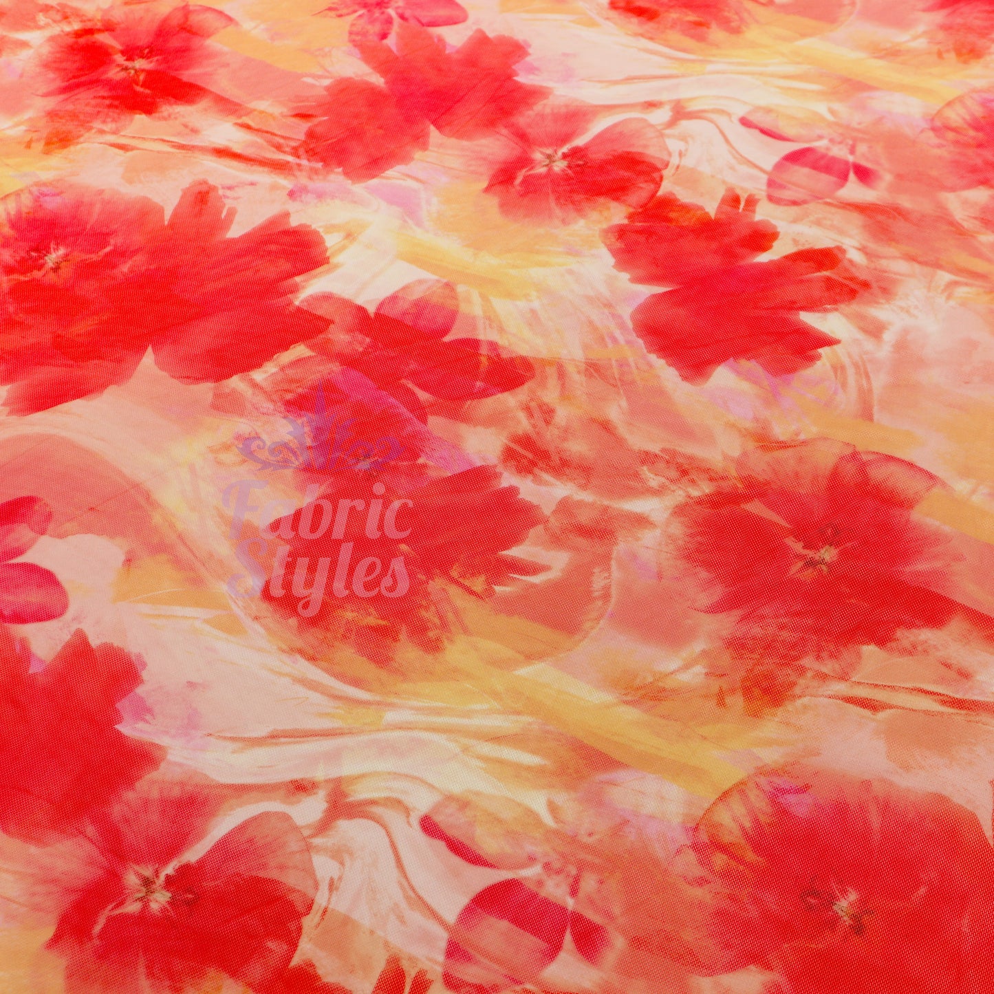 Orange Floral Power Mesh Fabric
