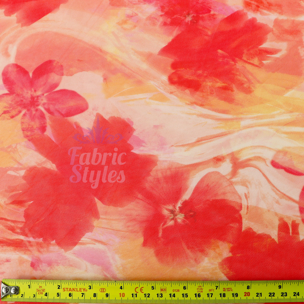 Orange Floral Power Mesh Fabric