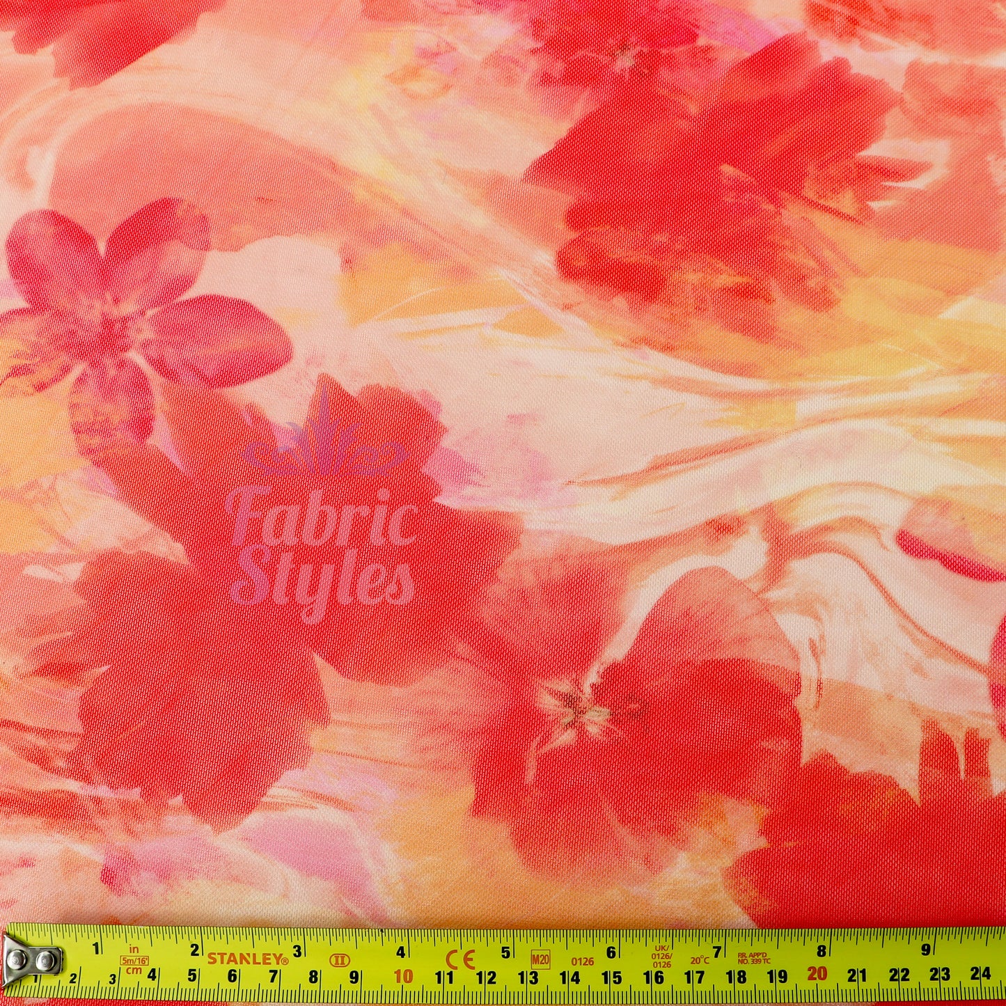 Orange Floral Power Mesh Fabric
