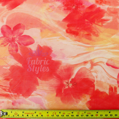 Orange Floral Power Mesh Fabric