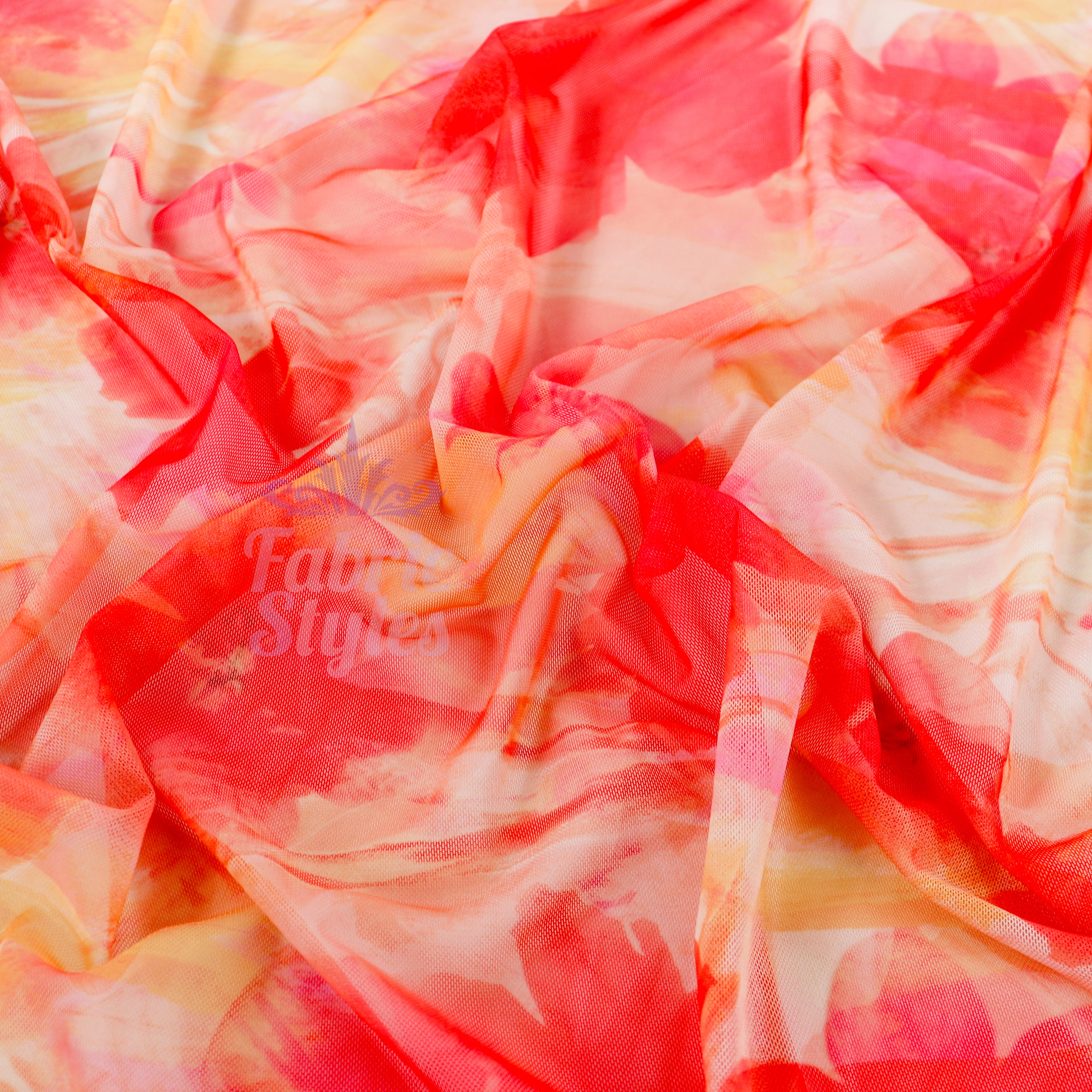 Orange Floral Power Mesh Fabric
