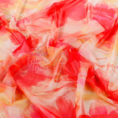 Orange Floral Power Mesh Fabric