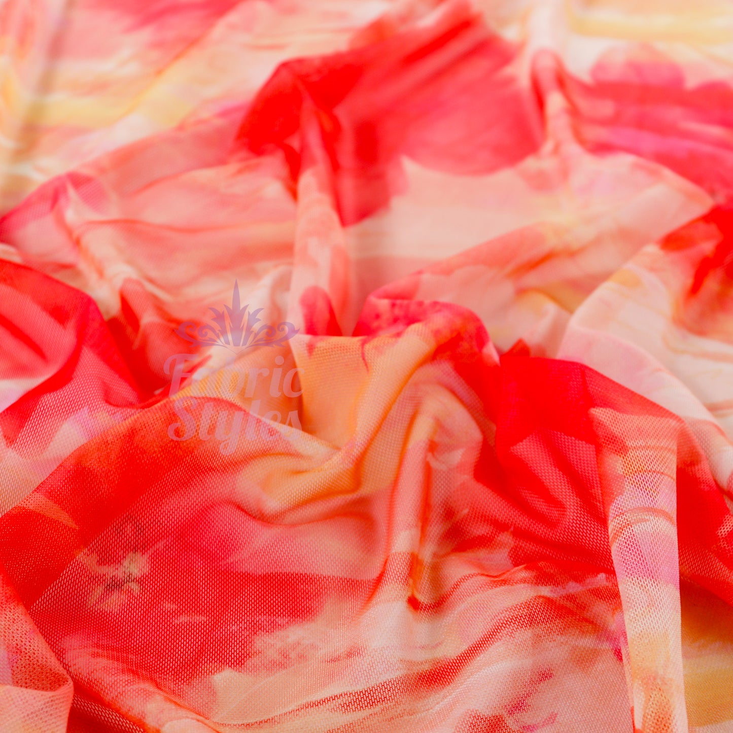 Orange Floral Power Mesh Fabric