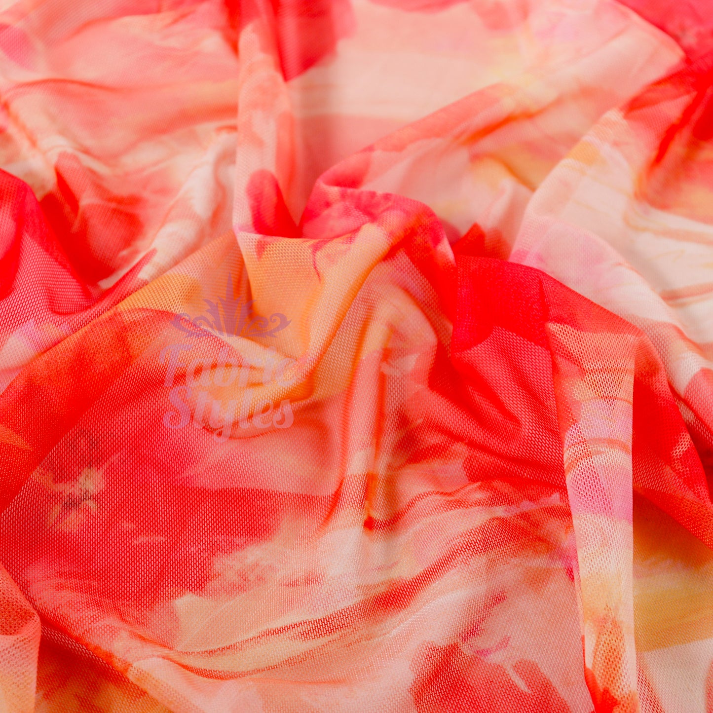 Orange Floral Power Mesh Fabric
