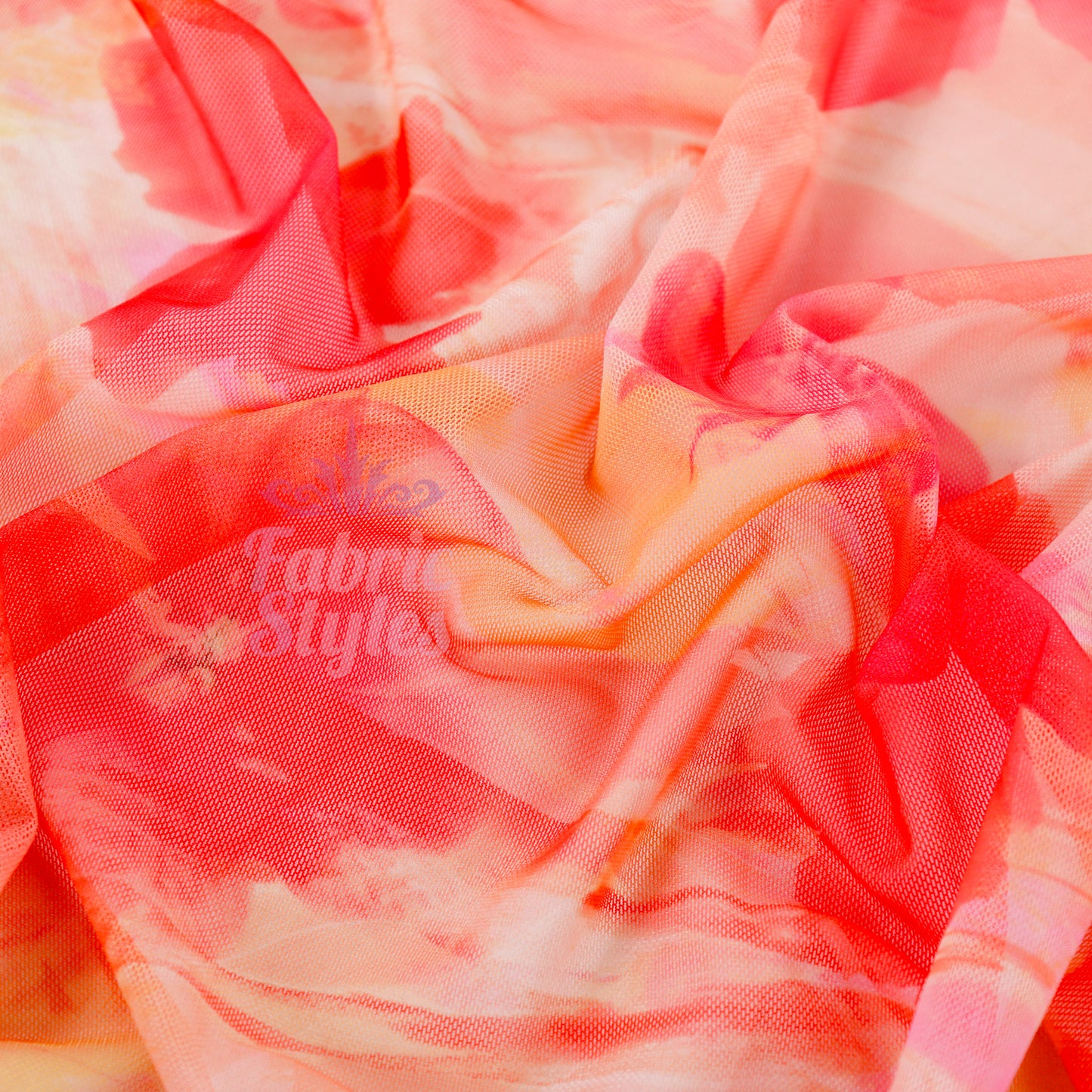 Orange Floral Power Mesh Fabric