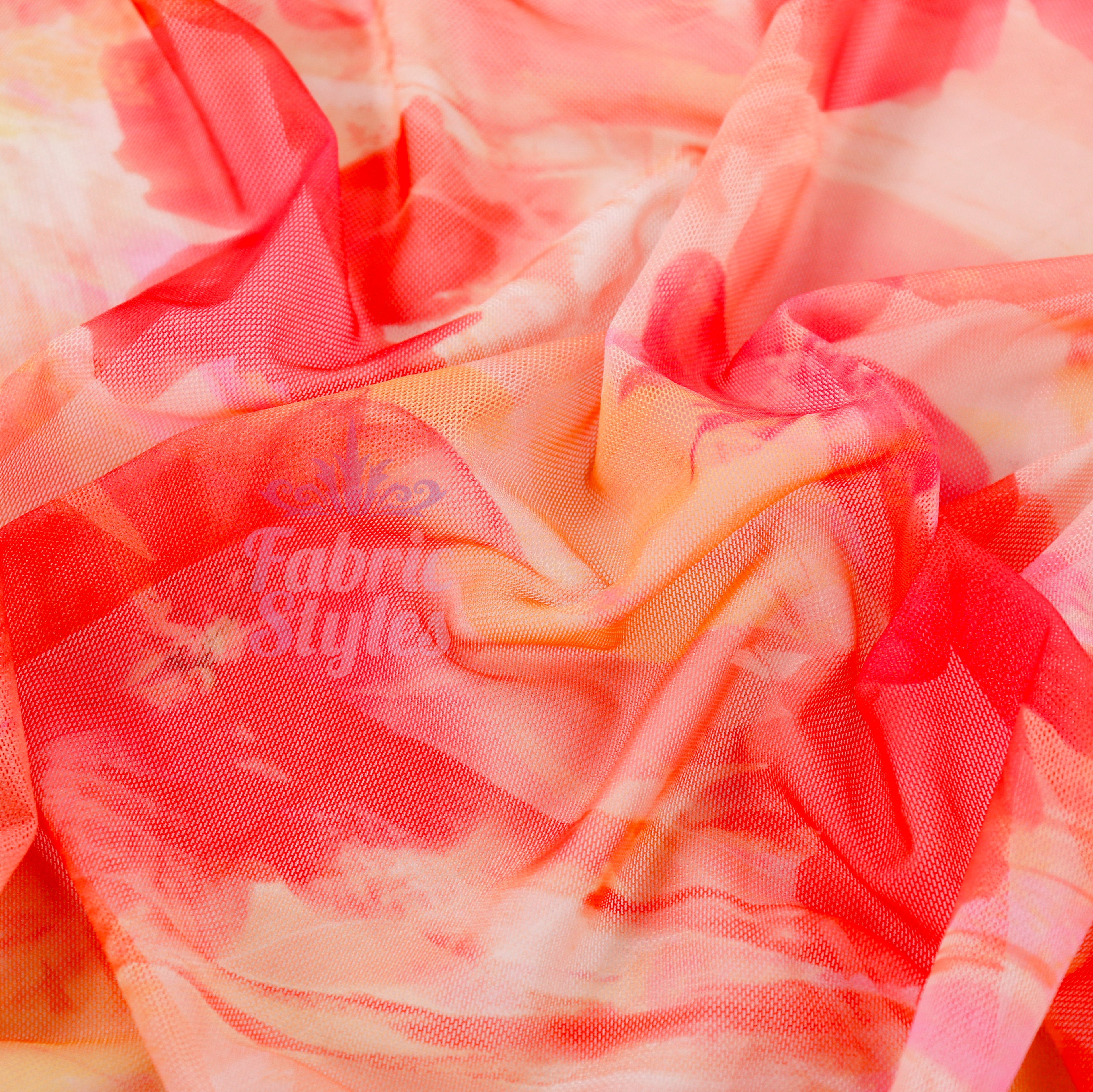 Orange Floral Power Mesh Fabric