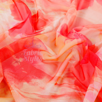 Orange Floral Power Mesh Fabric