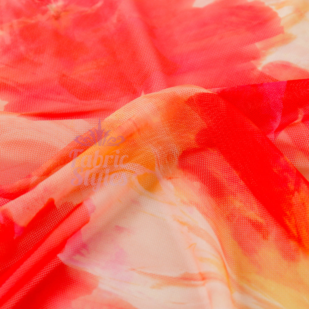 Orange Floral Power Mesh Fabric