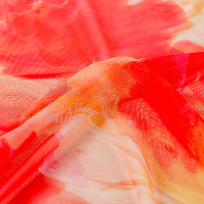 Orange Floral Power Mesh Fabric